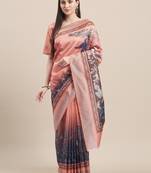 Multi Silk Blend Floral Print With Tassels Saree With Blouse