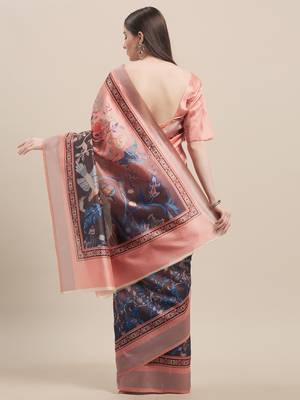 Multi Silk Blend Floral Print With Tassels Saree With Blouse 2