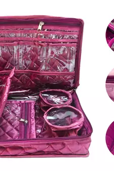 Atorakushon Satin purple Multipurpose Make Up Pouch Jewellery Cosmetic Organizer Necklace Pouches Traveling Kit