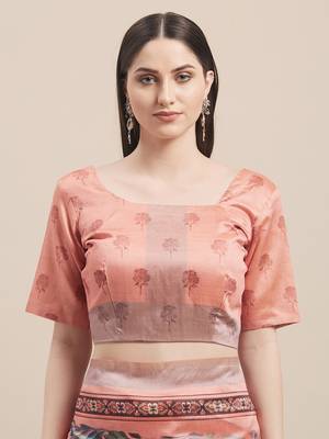 Multi Silk Blend Floral Print With Tassels Saree With Blouse 3