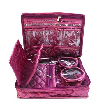 Atorakushon Satin purple Multipurpose Make Up Pouch Jewellery Cosmetic Organizer Necklace Pouches Traveling Kit 4