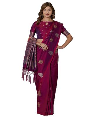 Magenta woven Silk blend saree with blouse 1