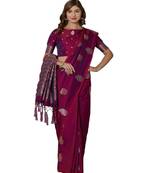 Magenta woven Silk blend saree with blouse