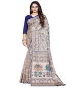 Beige printed Silk blend saree with blouse