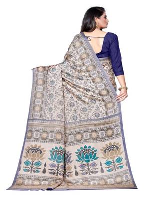 Beige printed Silk blend saree with blouse 2