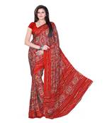 Red printed crepe bandhani saree with blouse