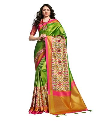 Green printed Silk blend saree with blouse 1