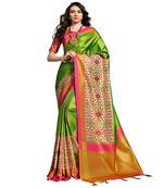 Green printed Silk blend saree with blouse