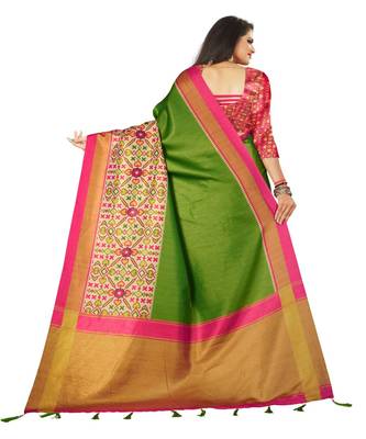 Green printed Silk blend saree with blouse 2