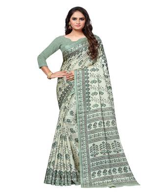 Olive. printed Silk blend saree with blouse 1