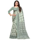 Olive. printed Silk blend saree with blouse