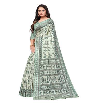Olive. printed Silk blend saree with blouse 3