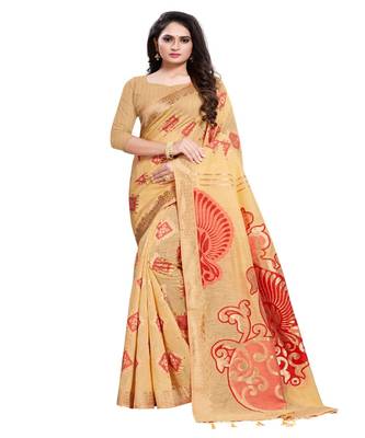Yellow woven Silk blend saree with blouse 1