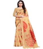 Yellow woven Silk blend saree with blouse