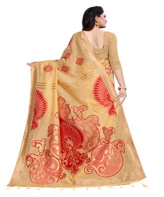 Yellow woven Silk blend saree with blouse 2