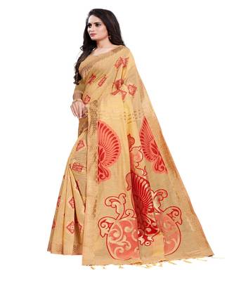 Yellow woven Silk blend saree with blouse 3