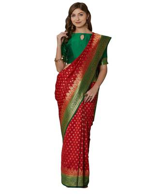 Red woven Silk blend saree with blouse 1