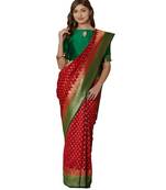 Red woven Silk blend saree with blouse