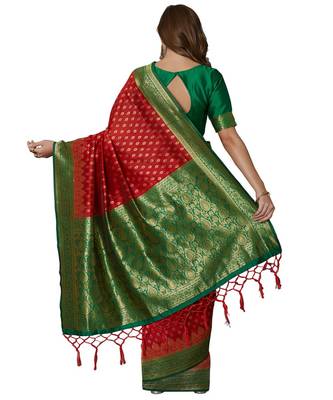 Red woven Silk blend saree with blouse 2