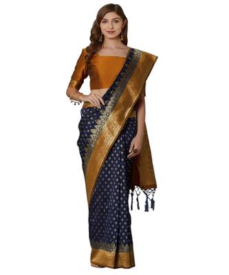 Blue woven Silk blend saree with blouse 1