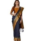 Blue woven Silk blend saree with blouse