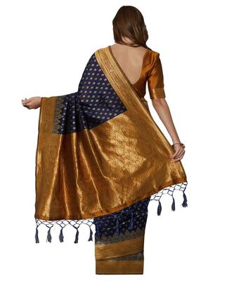 Blue woven Silk blend saree with blouse 2