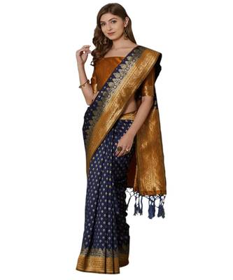 Blue woven Silk blend saree with blouse 3