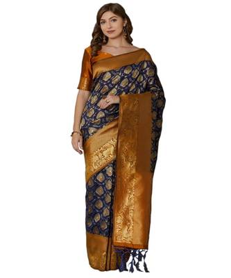 Blue woven Silk blend saree with blouse 1