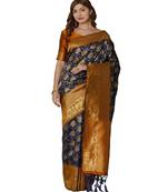 Blue woven Silk blend saree with blouse