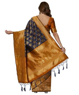 Blue woven Silk blend saree with blouse 2