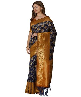 Blue woven Silk blend saree with blouse 3