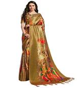 Beige printed Silk blend saree with blouse