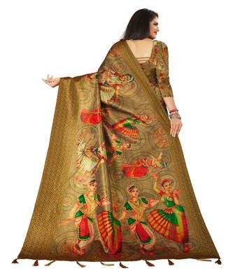 Beige printed Silk blend saree with blouse 2