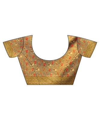 Beige printed Silk blend saree with blouse 3