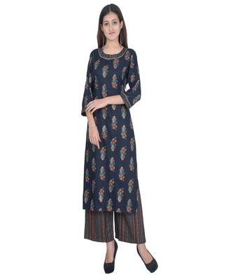 Multicolor Rayon Printed Jaipuri Kurti-Palazzo set 1