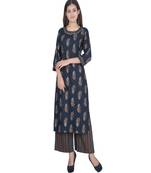 Multicolor Rayon Printed Jaipuri Kurti-Palazzo set