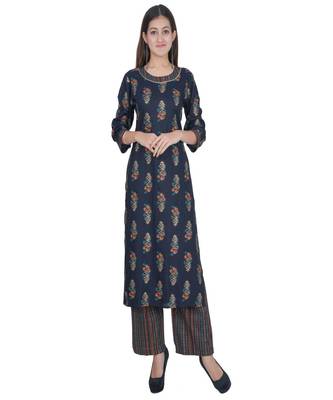 Multicolor Rayon Printed Jaipuri Kurti-Palazzo set 2