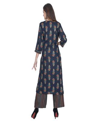 Multicolor Rayon Printed Jaipuri Kurti-Palazzo set 5