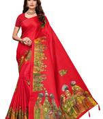 Women's Red Printed Art Silk Saree With Blouse