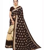 Brown Printed Bhagalpuri Silk Saree With Blouse