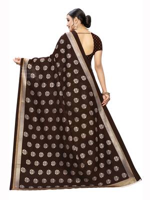 Brown Printed Bhagalpuri Silk Saree With Blouse 3