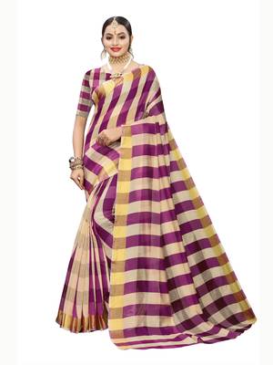 Beige woven cotton silk saree with blouse 1