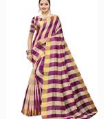 Beige woven cotton silk saree with blouse