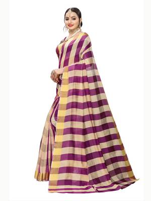 Beige woven cotton silk saree with blouse 2
