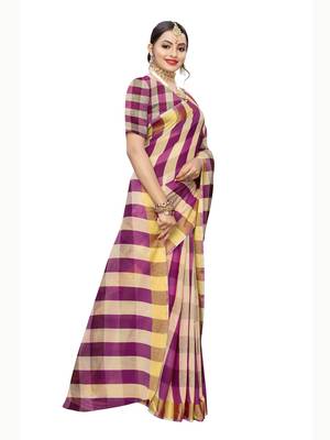 Beige woven cotton silk saree with blouse 3