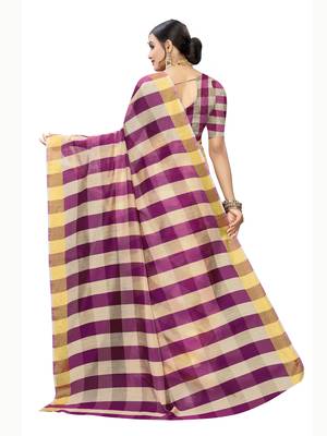 Beige woven cotton silk saree with blouse 4