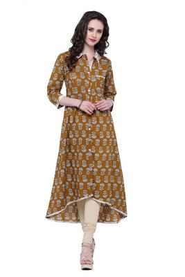 Brown printed cotton ethnic-kurtis 1
