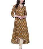 Brown printed cotton ethnic-kurtis