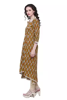 Brown printed cotton ethnic-kurtis