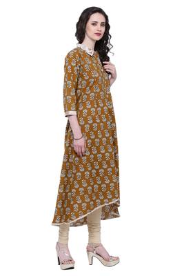 Brown printed cotton ethnic-kurtis 3